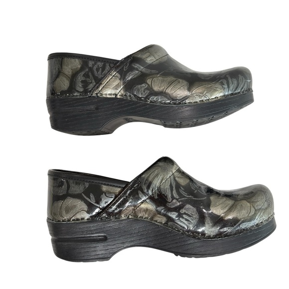Dansko Clog Nursing Shoe Sz 38 US 7.5 / 8 Floral Black Patent Leather Slip-On - Picture 5 of 16